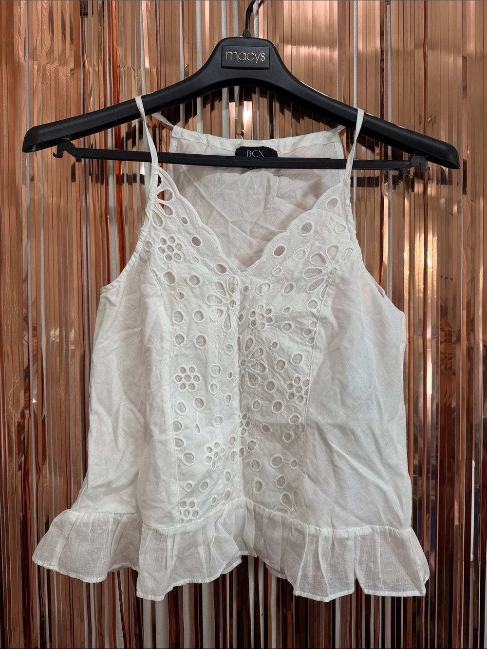 BCX White Eyelet Ruffle Camisole Top NEW S